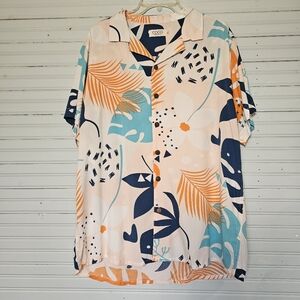Coco Republic Pink Orange Blue Hawaiian Shirt Men's Size XL